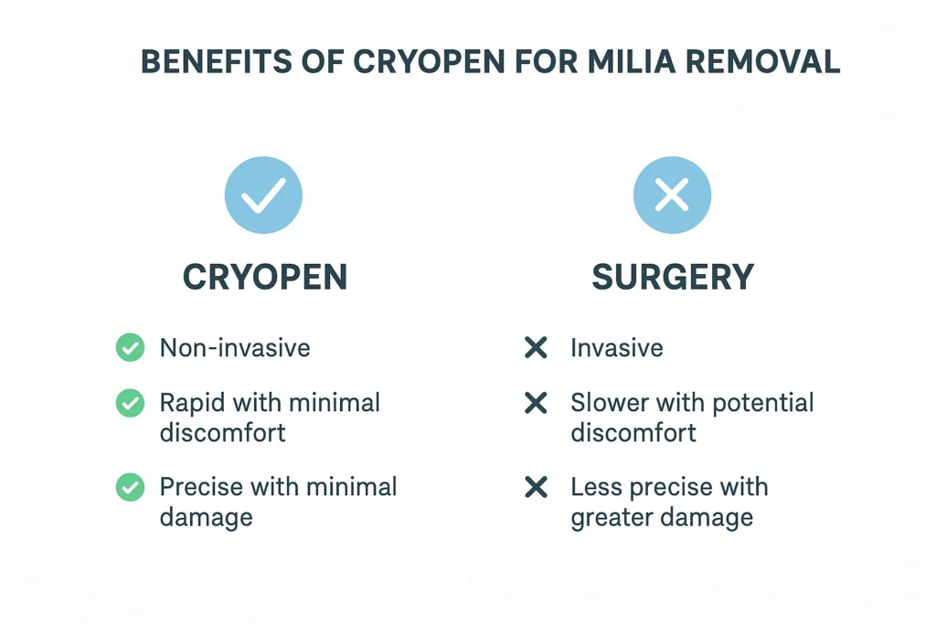 Benefits of cryopen for milia removal Greater Manchester compared to surgical treatments.
