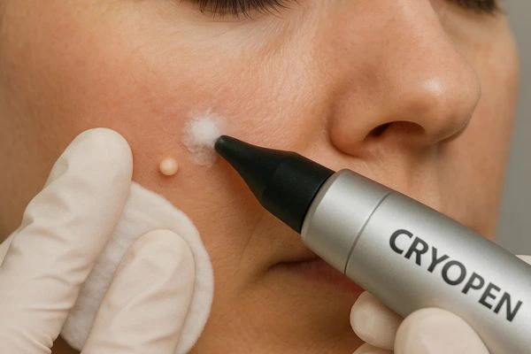 Woman receiving milia removal treatment Greater Manchester