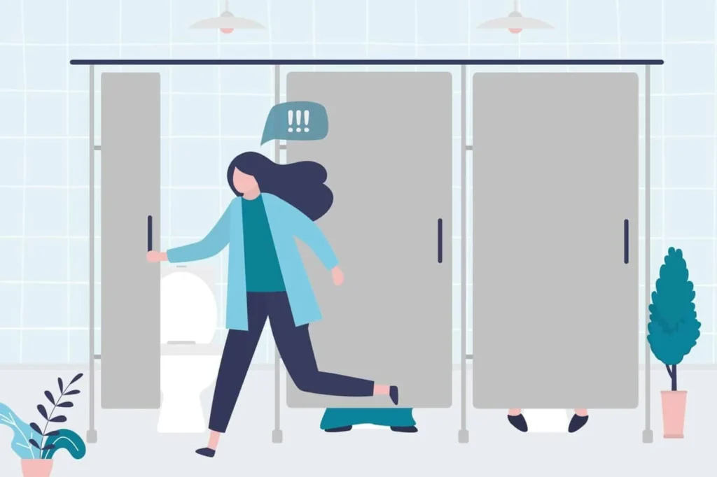 graphic of Urine incontinence Greater Manchester woman running to the toilet.