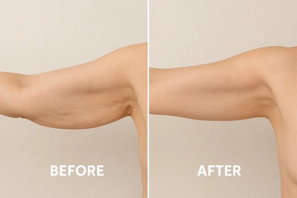 Picture of LA LIPO Greater Manchester before and after results of skin tightening treatment on the upper arms.